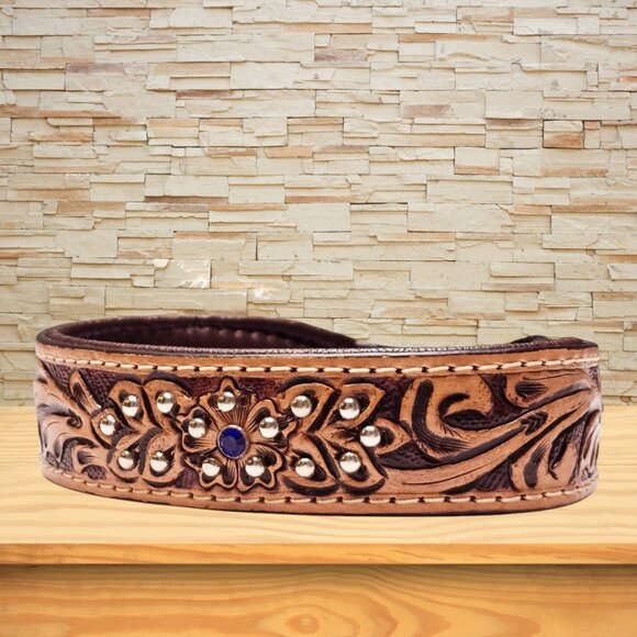 Brown Tan Genuine Leather Dog Collar [DTD105-16] - Picture 4 of 12